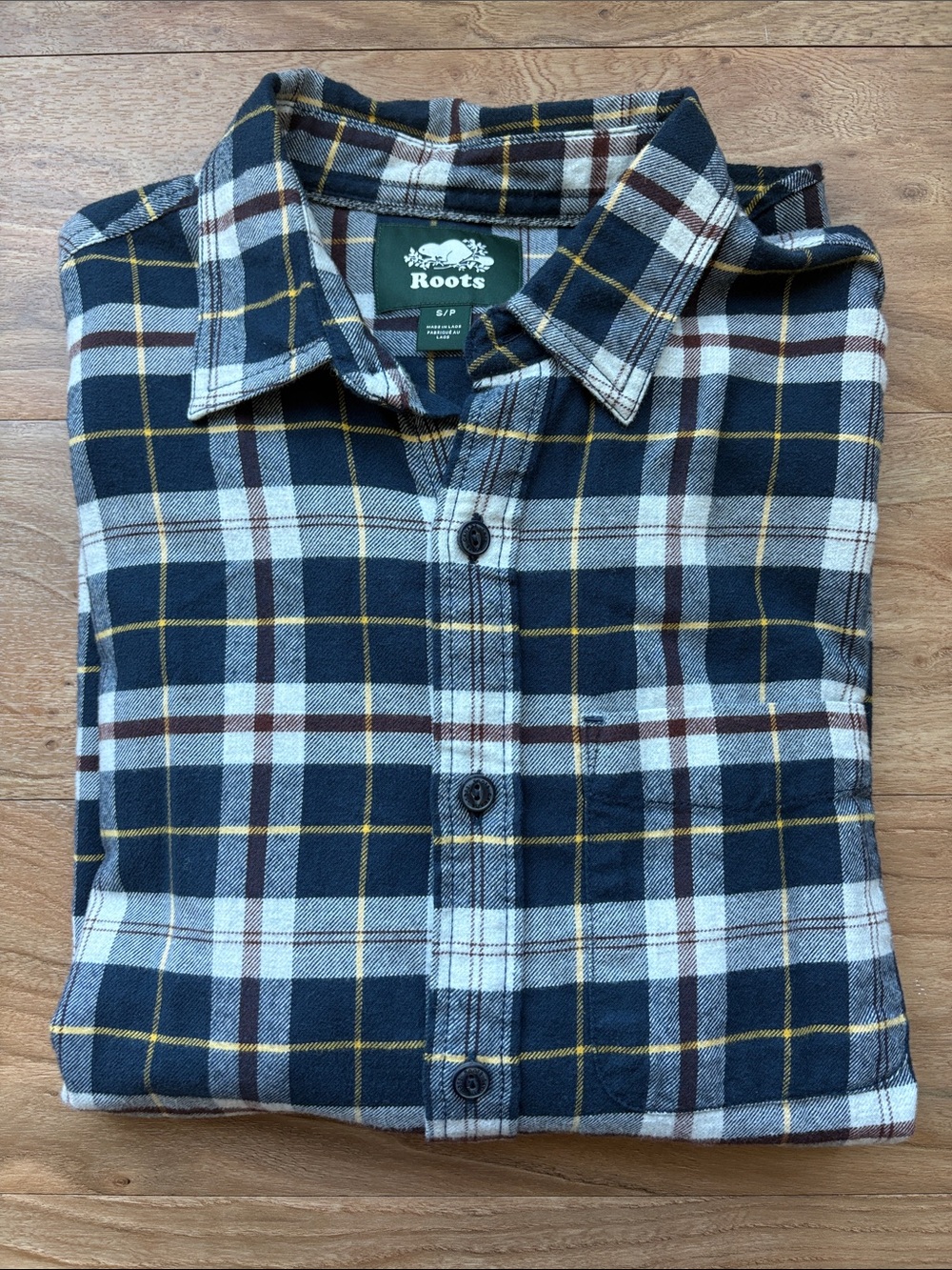 Roots Men's Navy, White & Brown Plaid Button-Down Shirt